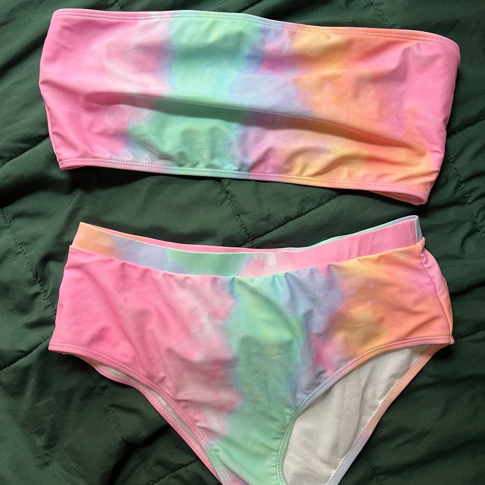 Tube Top Watercolor Tie Dye High Waist Bikini